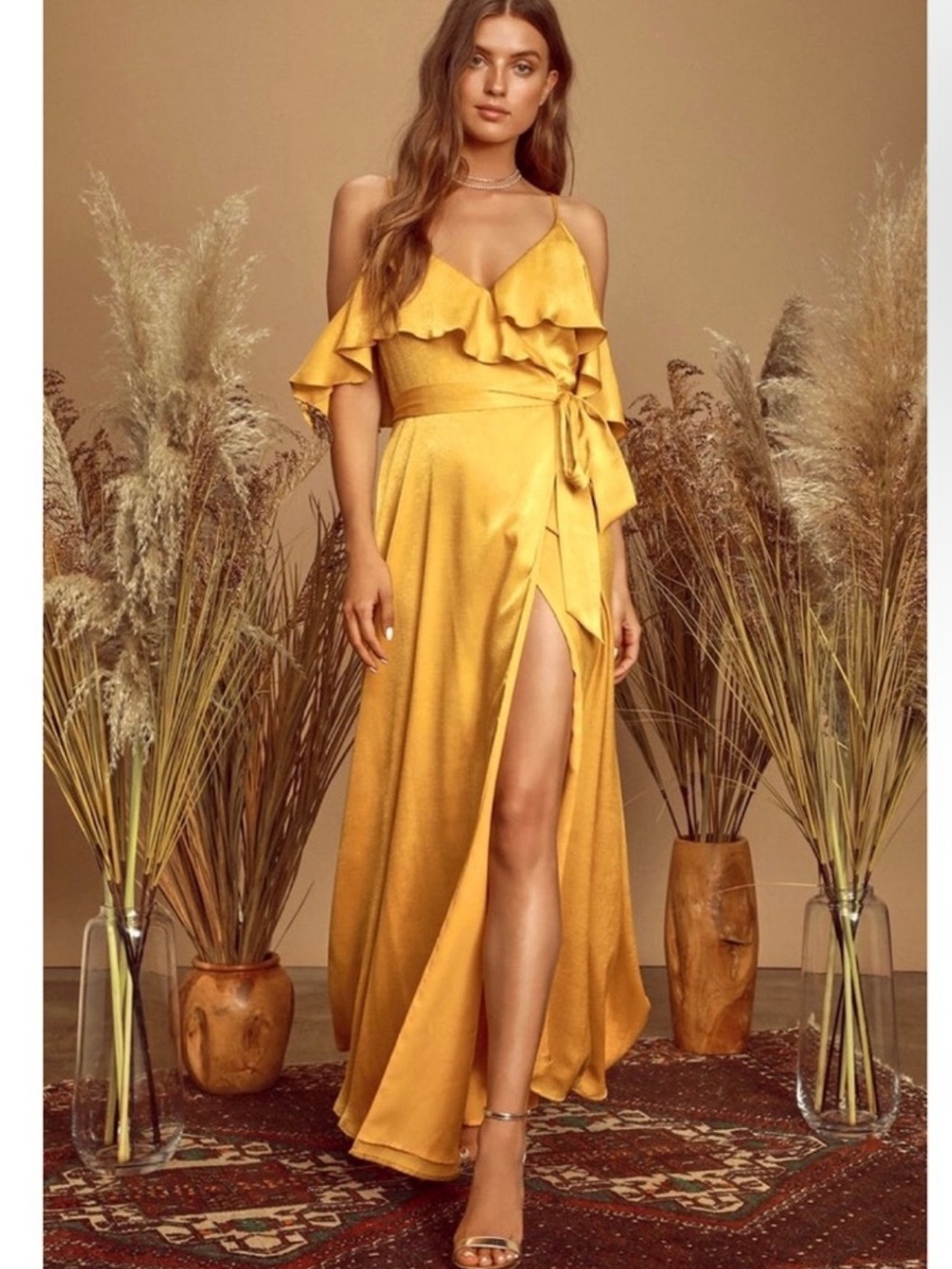 Lulu's Moriah Satin Wrap Maxi Dress
